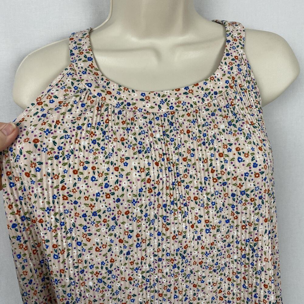 Adrianna Papell Top Womens Large Beige Dainty Floral Pleated Flowy Cottagecore - Picture 3 of 11